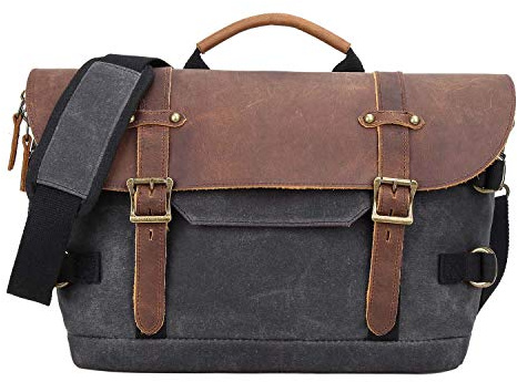 Neuleben Wasserdicht Kameratasche Fototasche aus gewachstem Canvas Leder Vintage Umhängetasche Messenger Bag für DSLR Kamera Zwei Objektive (Dunkelgrau)