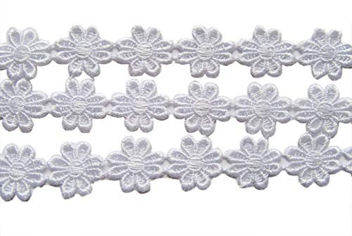 YYCRAFT Spitzenrand mit Gänseblümchen-Motiv, 2,5 cm, zum Basteln, Nähen, Verzieren, Basteln, 12,7 m (weiß)