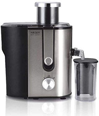 HAEGER MINI JUICER - Licuadora 600W de potencia, capacidad de 1,3L, 2 velocidades, Sistema anti-goteo, pedal de enclavamiento, base antideslizante, Cuerpo en INOX