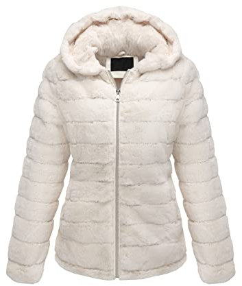 BELLIVERA Cappotto in Pile da Donna in Ecopelliccia Autunno Inverno con Cappuccio Corto Teddy Bear Giacca 1801 Beige XXL