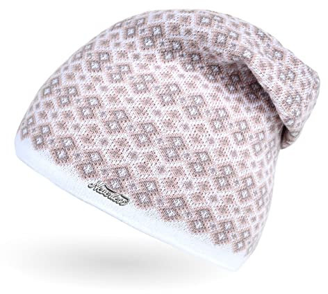 Neverless® Damen Strick-Mütze Beanie gefüttert Fleece Innenfutter Winter-Mütze Rautenmuster weiß Unisize