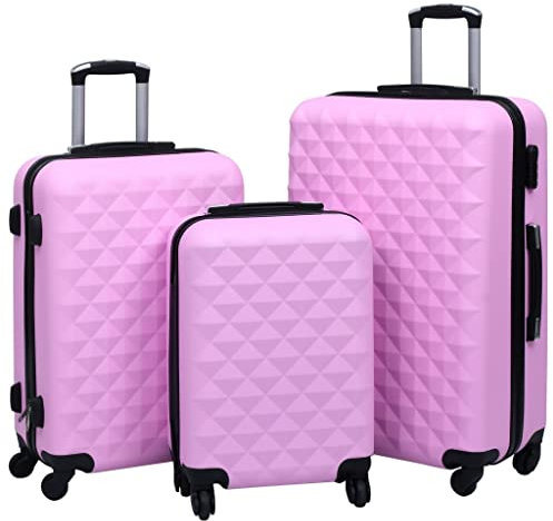 vidaXL Hartschale Trolley Set 3-TLG. 4 360-Grad-Rollen Hartschalenkoffer Reisekoffer Koffer Kofferset Handgepäck Bordgepäck Reise Rosa ABS