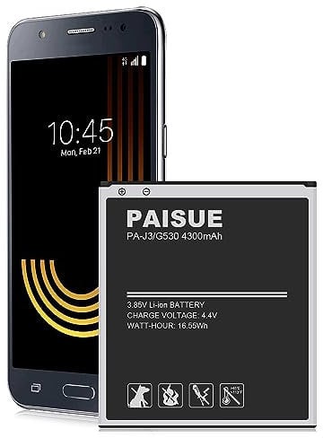 Galaxy J3 Battery, Upgraded 4300mAh Replacement Battery for Samsung Galaxy J3 J320A J320V J320F J320P J327A J327P EB-BG530BBC EB-BG530BBE, Galaxy On5 Battery, Galaxy Grand Prime SM-G530 Battery