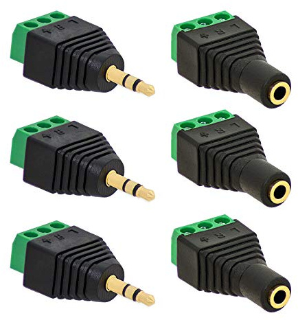 E.T 3X Klinken Stecker + 3X Buchsen 3,5mm Adapter > Terminalblock 3 Pin Schraub Klemme Set