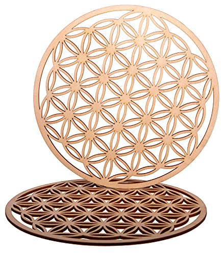 ProArts Set de 2 Dessous de Verre Bois en Bouleau 2 pièces de 20x20cm - sous-Verres en Bois et liège pour Verres à Boisson - Dessous-de-Verre pour Café et thé (Fleur de Vie Gros)