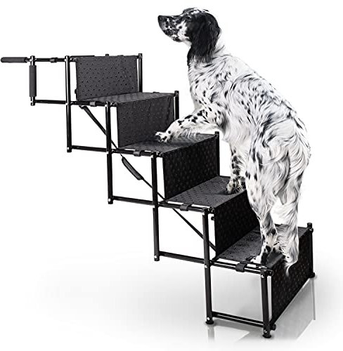 Bella & Balu Hundetreppe – Die gelenkschonende Rampe für Ihr Haustier I Faltbare Einstiegshilfe mit fünf Stufen für Komfortables Auf- und Absteigen für innen und außen