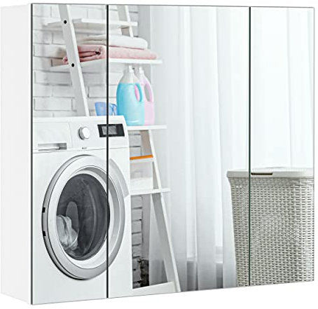 Yaheetech Bathroom Cabinet with 3 Mirror Doors Wall Mounted Storage Wall Cabinet Cupboard Unit with Adjustable Shelf for Living Room, Laundry Room, Mudroom, White