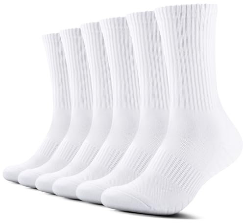 TUUHAW Socken Herren Damen 6 Paar Sportsocken Atmungaktive tennissocken,Weiß 47-50