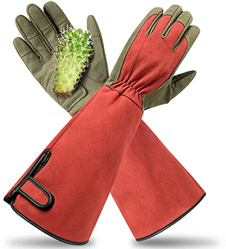 Professionelle Gartenhandschuhe mit langem Unterarmschutz für Damen und Herren (1 Paar) (rot, medium)