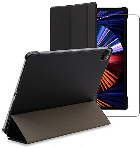 ebestStar - Cover per iPad Pro 12.9 M1 2021, 2020 Apple, Custodia Protezione Flip Magnetica, Slim Case Sottile Pelle PU, Nero + Vetro Temperato