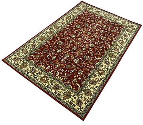 Herati Rot Orient Teppich Handgetufteter 100% Wolle Handgefertigter Braun Beige 140x200 cm