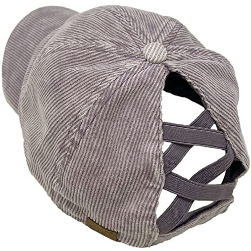 C.C Casquette de baseball en maille pour queue de cheval, Velours côtelé délavé violet, Taille unique