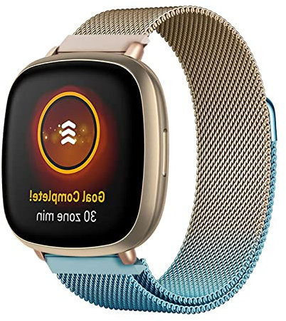 BrynnShop Metall Armband Kompatibel mit Fitbit Versa 3 Armband/Fitbit Sense/ 2 Versa/Lite Edelstahl Ersatz Bunt Mesh Magnetische Für Herren Damen (A,Versa /Sense)