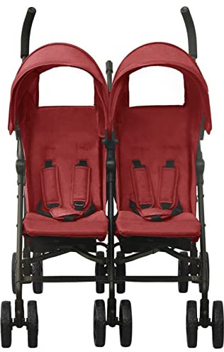 Tidyard Geschwisterwagen mit Verstellbare Dach & Ablagekorb Doppelkinderwagen Zusammenklappbar 2 In 1 Zwillinge Buggy Zwillingspuppenwagen Zwillinge Kinderwagen Buggy Kinderwagen Rot Stahl