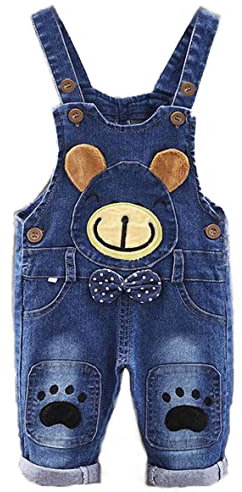 AOOPOO Tuta Bambino Salopette Denim Jeans Salopette Salopette Arrotolabile Bambini 3D Simpatico Cartone Animato Orso Modello Denim Salopette Jean per Neonati maschi Ragazze Tuta