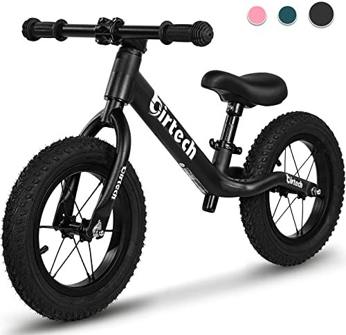 Hello-5ive 12 Balance Bike for 2, 3, 4, 5, 6 Year Old Boys and Girls, Lightweight Nylon Frame Toddler Training Bike No Pedal Bikes for Kids with Adjustable Seat and Air Tires (Black)