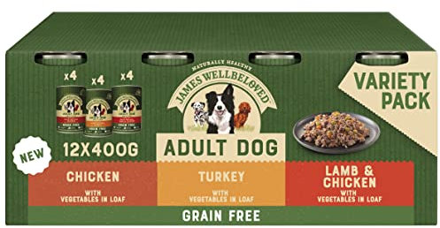James Wellbeloved Adult Grain Free Turkey, Lamb and Chicken in Loaf 12 Cans, Hypoallergenic Wet Dog Food, Pack of 1 (12 x 400 g)