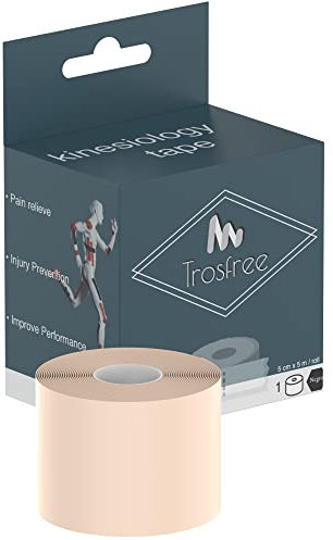 TROSFREE: Kinesiotape Beige - Cinta Kinesiologica de 5 m x 5 cm - Tiras Fisioterapia - Boob Tape - Kinesiotape Vendaje Neuromuscular - Kinesiology Tape