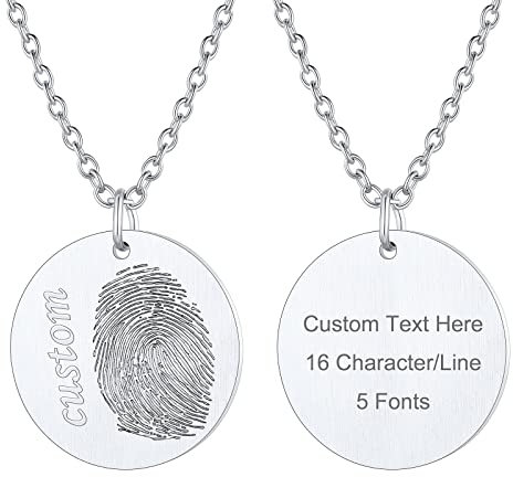 Supcare Damen Fingerabdruck Rund Halskette 316L Edelstahl Emorial Schmuck Frauen Custom Personalisierte Namen Anhänger mit Wunschetext Kette Gravur Memorial Mutter Kette für Herren Rund-Silber