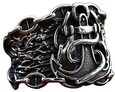 TQWSVUM Herren Wikinger Anker Ring - Nordischer Pirat Edelstahl Schiffsanker Siegelring - Jungenmode Vintage Biker Punk Thor Hammer Amulett Ring Schmuck(13)