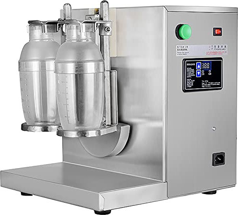 TOTLAC Machine à Shaker à thé au Lait Bubble Boba, mélangeur à contrôle Automatique à Double Station en Acier Inoxydable avec 2 Tasses en Acier Inoxydable de 750 ML et 2 Tasses en Plastique de 700