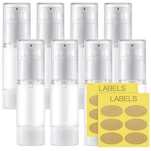 Toureal Airless Flacon Pompe Vide 30ml (8 Pièces) Mini Vacuum Contenant Cosmetique, Petit Bouteille Plastique Avion, Distributeur Gel de Voyage (Transparent)
