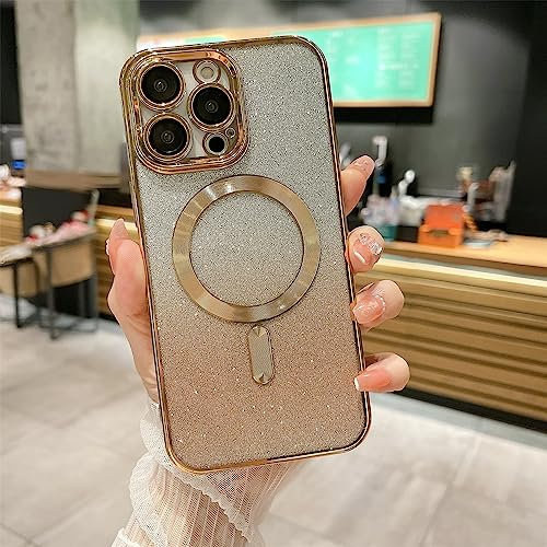 Jacyren Magnetische Hülle für iPhone XS HandyHülle, kompatibel mit Magnetic Klare Glitter Silikon Schutzhülle Kratzfest Stoßfest Kameraschutz Case Cover für iPhone XS, Gold