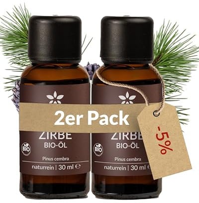 Heldengrün© Zirbenöl BIO [100% NATURREIN] - Echtes Zirbelkiefer Öl - Alpen Wildwuchs aus Österreich - Zirbenöl Ätherisches Öl - Zirbenöl für Diffusor - 2 x 30 ml