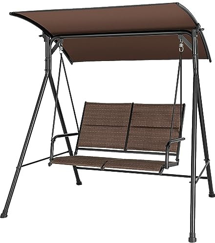 RELAX4LIFE Garden Swing Chair, 2 Seater Outdoor Hammock Seat with Adjustable Canopy, Polyester Swing Lounger Bench for Patio Porch Yard