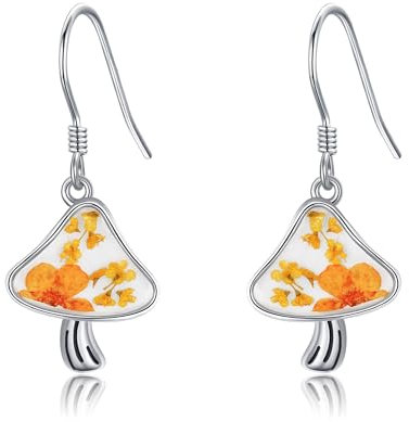 Pilz Ohrringe Sterling Silber Gepresste Blume Tropfen Ohrringe Pilz Schmuck Geschenke für Frauen Mädchen