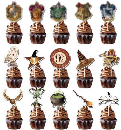TYXHXTF 36 PCS Party Cake Toppers, Wizard Happy Birthday Cake Topper Kits, Potter Gold Cake Decorations, Harry P Inspired Cake Decorations for Kids Adults Girls Boys