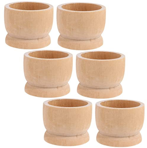 Healeved 6 Pièces Plateau à Oeufs en Bois Soucoupe en Bois Serveur D'oeufs Coquetier Tasse Porte-Oeufs Inachevé Bricolage Œufs De Pâques Porte-Oeufs De Poule Peint Chevalet