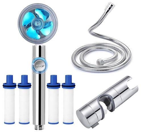 hywot Pommeau de douche à hélice, pomme de douche à ventilateur turbo, pomme de douche à main à hélice haute pression avec arrêt de tuyau et filtre de support, pomme de douche de bain de camping à éc