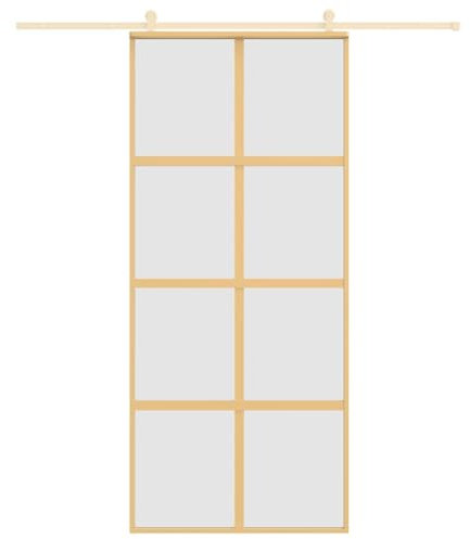Gecheer Schiebetür Golden Tür Innen Schiebetür-Beschlagsätzen Schiebetürbeschlagsätze Schiebetürbausatz Holzschiebetür Schiebetürsystem Ganzglasschiebetür 90 x 205 cm (B x H) ESG-Glas mattiert Golden