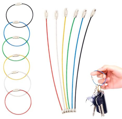 Hengxinchen 60 llaveros de alambre de colores, 1,5 mm x 15 cm, acero inoxidable, 6 colores, llavero de alambre de acero inoxidable, cierre rápido para llavero de equipaje, coloreado, 1.5mm*15cm
