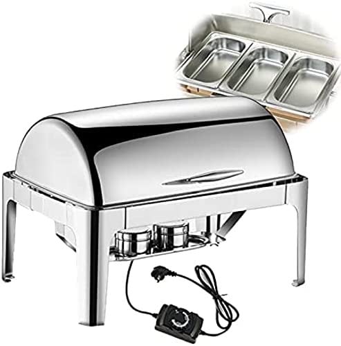 Stainless Steel Chafing Dish Set With Lid For Parties, Commercial Food Warmer For Buffet, Electric Chafer Chafing Dish 220V 9L, Great For A Family Meal, Barbeque Or A Dinner Party,A,Full siz