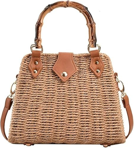 Bolsa de paja de verano para mujer, bolso de mano de ratán con asa superior, bolso de mano tejido a mano