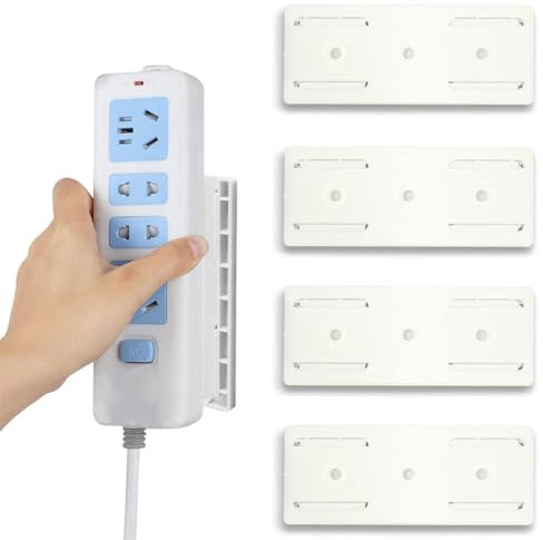 QEQSHQO 4 Unidades Auto Adhesivo Soporte para Regleta De Enchufes Montado En la Pared Sin Orificios Fijador Utilizable en Cajas De Pañuelos, Enrutadores InaláMbricos (Blanco)