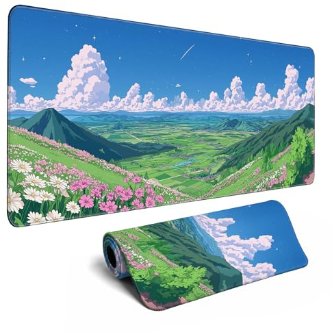 Colorful Desk Pad Red and Purple Gaming Mouse Pad Large Mouse Pad for Desk Computer Pc Laptop Office Decor for Men, Anime Mouse Keyboard Pad Stitched Edges Non-Slip Rubber Mat Desk Pad (31.5x11.8 in)