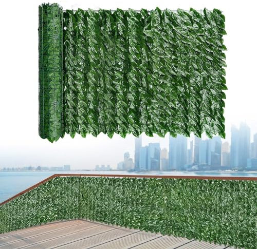 Grüner Zaun Balkon Sichtschutz Künstliche Efeu Hecke Garten Privacy Screen 1x5m 1x10m Outdoor Wetterfest Blattdekoration Brise Außenansicht Gartensichtschutz Gartenhecken Dekoration(Size:1x5m)