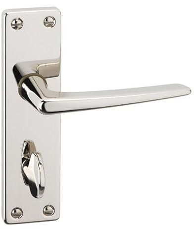 URBNLIVING Royale Metal Lever Latch Door Handles Set Round Rose Internal, External (Polished Nickel Bathroom)