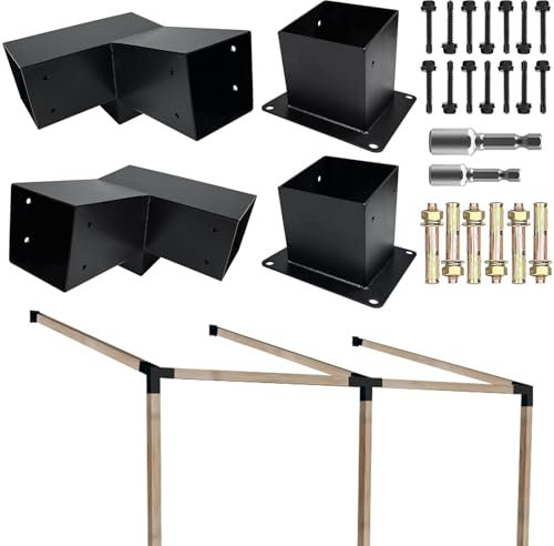 ITeVe.GD 15° Slanted Roof Pergola Brackets Kit,3-Way Right Angled Corner Bracket with Wall Mount Post Base for 4x4 (Actual:3.5x3.5) Lumber for Outdoor Pergolas,Gazebos,Porchs(4 Pack)…