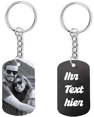 WALUNA® Personalisierter Schlüsselanhänger mit Foto (Schwarz-Weiß) & Gravur zum valentinstag, Name Individuelles Geschenk für Männer, Frauen & Papa. Fotogravur, Hundemarke, Geschenk Freundin