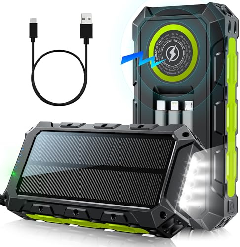 Solar Power Bank 52800mAh,30W Powerbank Kabellose Tragbares Schnellladegerät mit 7 Ausgänge 3 Kabel,Power Bank Solarpanel mit Taschenlampe/LED Anzeige,Externer Akku für Camping Outdoor Phone Tablets