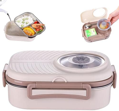 Caja de Almuerzo de Acero Inoxidable para niños y Adultos, lonchera Termal a Prueba de Fugas, lonchera calefactora apilable con 3 Compartimentos Bandeja y tazón de Sopa, Palillos y Cuchara, lonchera