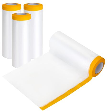 WENLISELL 4 Rolls Plastic Dust Sheet Roll for Painting, Drop Masking Film | Self Adhesive, 2.4x20m, Masking Film Rolls, Drop Film Masking Tape for Painting, Furniture Covering