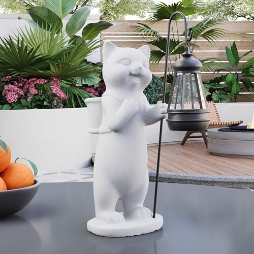 mikilov Katze Harz Statue mit Solar Laterne (Korb)- Outdoor Laternen&Indoor Statue Dekorationen für Garten,Hof,Veranda,Haus,Balkon