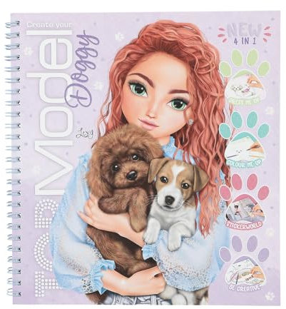 Depesche 13218 TOPModel Create Your Doggy - Malbuch mit 40 Seiten zum Gestalten von Hunde Motiven, inkl. 5 Stickerbogen