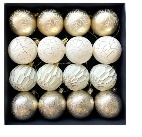 Weihnachtskugel-Dekorationen, 16 Stück, 6 cm, bunte Weihnachtskugeln, Weihnachtsbaumkugel-Set, für Feiertagsdekorationen (Champagner)