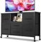 MIKIICOCO Chest of Drawers, Dresser for Bedroom with 6 Drawers, 43.3'' Long TV Stand with Storage Shelf, Clothes Storage Unit with 4 Castors, Fabric Drawers, Metal Frame